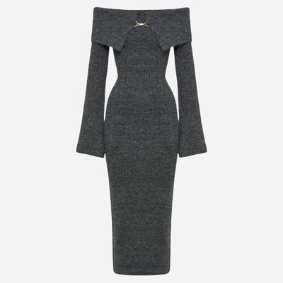 Elarisse-Paris | ROBE EN MAILLE À ÉPAULES