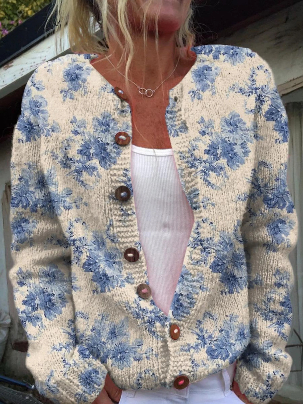 Cardigan en Maille à Boutons avec Imprimé Floral Charmant pour Femmes