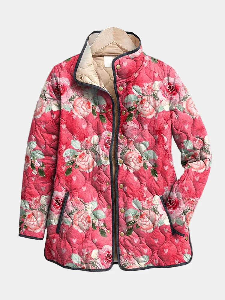 Freya | Veste Matelassée à Imprimé Floral Rose Charmant