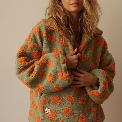 Daisy | Cozy Floral Fleece Zip-Up Pullover